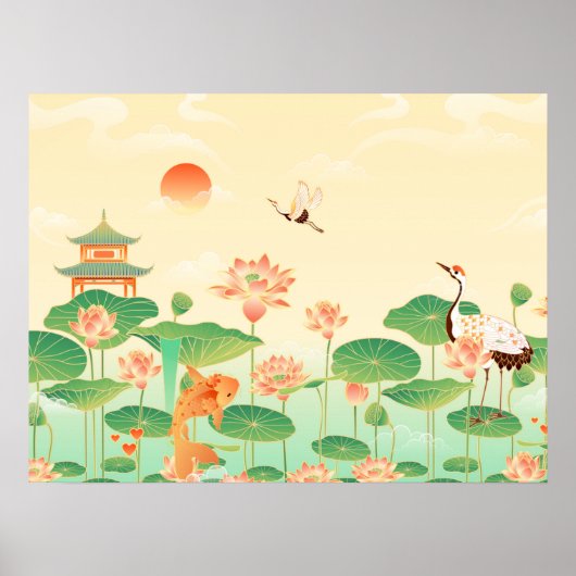 Japanse Garden Koi Pond- en Waterliolkunst Poster (Voorkant)