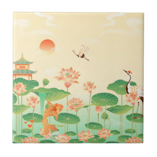 Japanse Garden Koi Pond- en Waterliolkunst Tegeltje