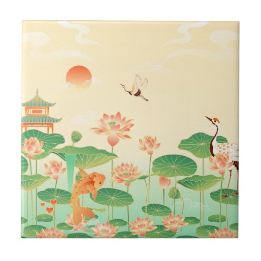 Japanse Garden Koi Pond- en Waterliolkunst Tegeltje (Voorkant)