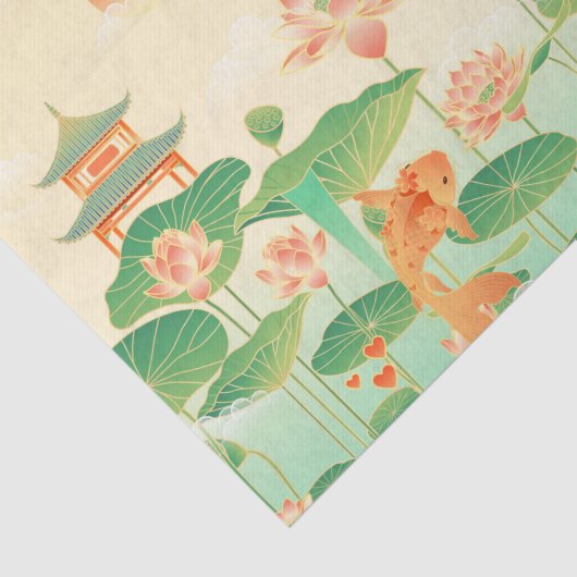 Japanse Garden Koi Pond- en Waterliolkunst Tissuepapier (Detail)