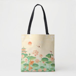 Japanse Garden Koi Pond- en Waterliolkunst Tote Bag