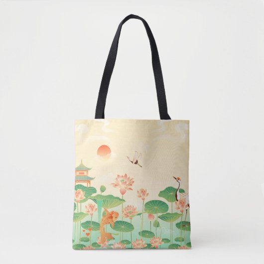 Japanse Garden Koi Pond- en Waterliolkunst Tote Bag (Voorkant)