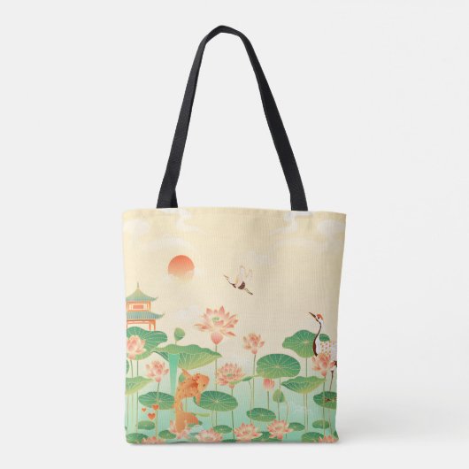 Japanse Garden Koi Pond- en Waterliolkunst Tote Bag (Achterkant)