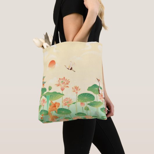 Japanse Garden Koi Pond- en Waterliolkunst Tote Bag (Dichtbij)