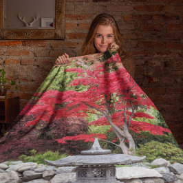 Japanse Garden Pond Lantern en Red Leaves Foto Fleece Deken