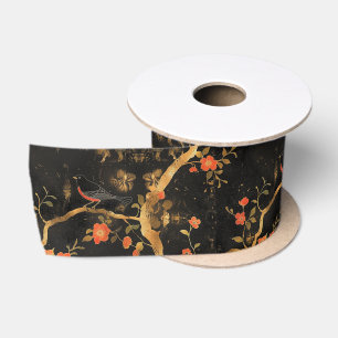 Japanse geïnspireerde Golden Tree Branch & Blossom Satijnen Lint