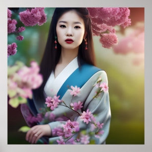 Japanse Geisha AI Creëer foto-realistische stijl Poster