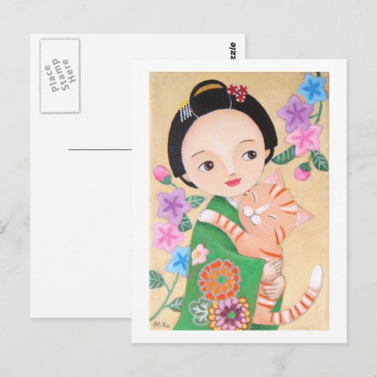 Japanse Geisha- & Cat Post-kaart Briefkaart (Voorkant / Achterkant)
