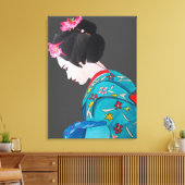 Japanse Geisha dame met kersenbloesem fijne kunst Canvas Afdruk (Insitu (Woonkamer))