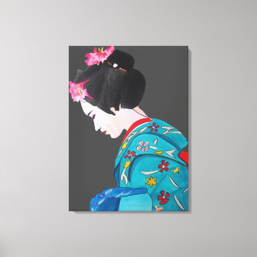 Japanse Geisha dame met kersenbloesem fijne kunst Canvas Afdruk (Voorkant)
