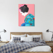 Japanse Geisha dame met kersenbloesem fijne kunst Canvas Afdruk (Insitu (Slaapkamer))