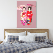 Japanse Geisha dames roze kimono originele kunst Canvas Afdruk (Insitu (Slaapkamer))