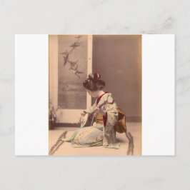  Japanse geisha die de shamisen speelt Briefkaart