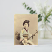 Japanse geisha die de shamisen speelt Briefkaart (Staand voorkant)
