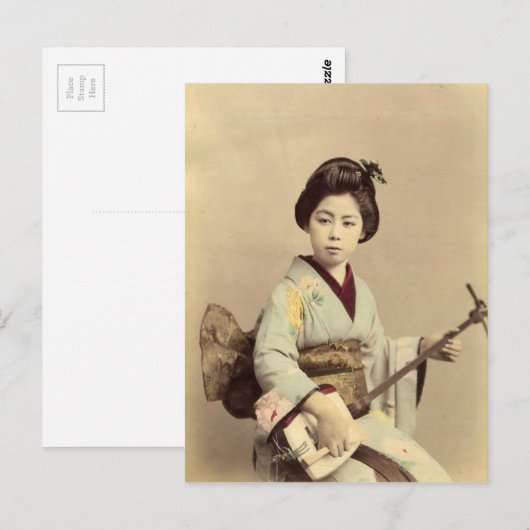 Japanse geisha die de shamisen speelt Briefkaart (Voorkant / Achterkant)