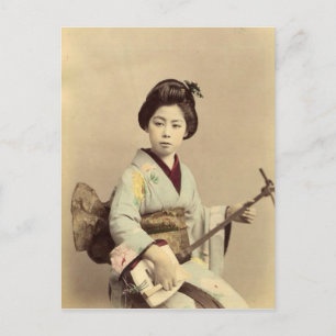Japanse geisha die de shamisen speelt Briefkaart