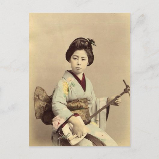 Japanse geisha die de shamisen speelt Briefkaart (Voorkant)
