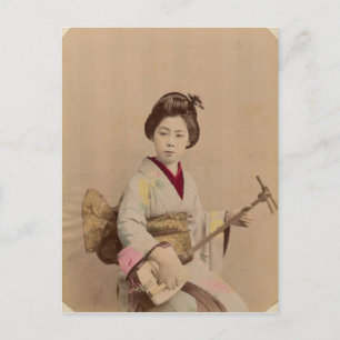  Japanse Geisha die Shamisen speelt Briefkaart