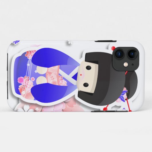 Japanse Geisha Doll - Blue Series iPhone Case (Achterkant (horizontaal))
