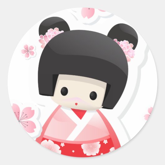 Japanse Geisha Doll - bundelserie Ronde Sticker (Voorkant)