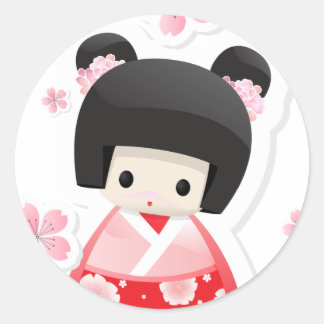 Japanse Geisha Doll - bundelserie Ronde Sticker