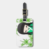 Japanse Geisha Doll - groene serie Bagagelabel (Voorkant verticaal)