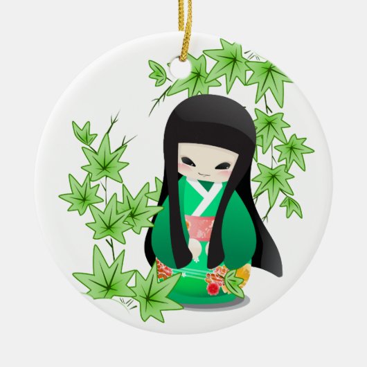 Japanse Geisha Doll - groene serie Keramisch Ornament (Voorkant)