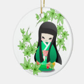 Japanse Geisha Doll - groene serie Keramisch Ornament (Links)