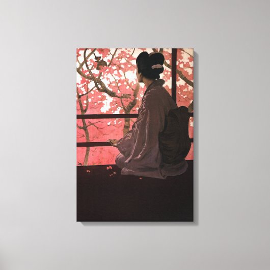 Japanse Geisha en Cherry Blossom Canvas Afdruk (Voorkant)