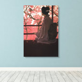 Japanse Geisha en Cherry Blossom Canvas Afdruk (Insitu (Houten vloer))
