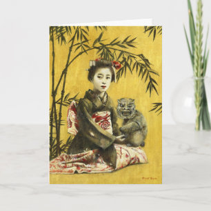 Japanse Geisha en Demon Greetings Card Kaart