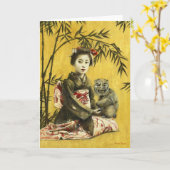  Japanse Geisha en Demon Groeten Kaart (Gele Bloem)
