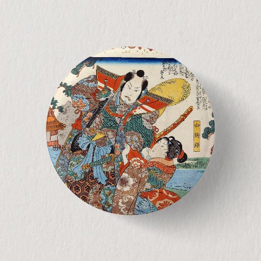 japanse geisha en samurai art ronde button 3,2 cm (Voorkant)