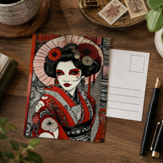 Japanse Geisha Geïnspireerde Gotische Kunst Rood Z Briefkaart