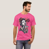 Japanse Geisha Girl Vaporwave Cyberpunk Popart Ur T-shirt (Voorkant volledig)