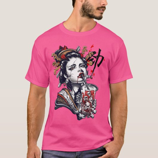 Japanse Geisha Girl Vaporwave Cyberpunk Popart Ur T-shirt (Voorkant)