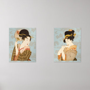 Japanse Geisha Girls in Kimonos Muurkunst Sets