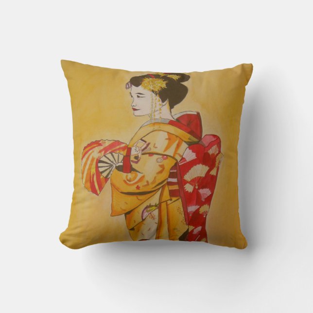 Japanse Geisha goudgele achtergrond Kussen (Voorkant)
