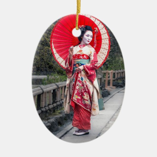 Japanse Geisha in Kyoto Keramisch Ornament (Voorkant)