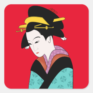 Japanse geisha kimono leuke kunst vierkante sticker