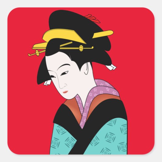 Japanse geisha kimono leuke kunst vierkante sticker (Voorkant)