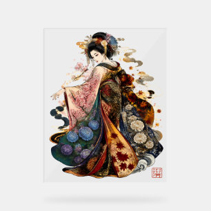 Japanse Geisha Kunst   Kimono en Seizoensbloemen Acryl Bord