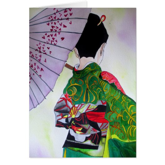Japanse Geisha-kunst met kimono en paraplu (Voorkant)