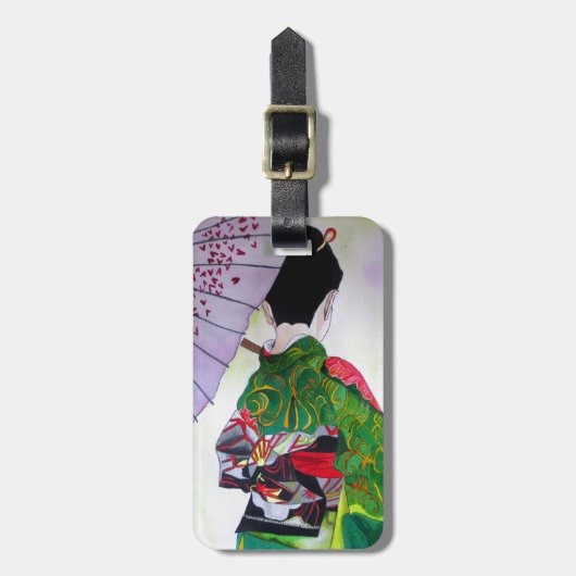 Japanse Geisha-kunst met kimono en paraplu Bagagelabel (Voorkant verticaal)