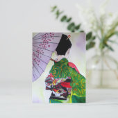 Japanse Geisha-kunst met kimono en paraplu Briefkaart (Staand voorkant)