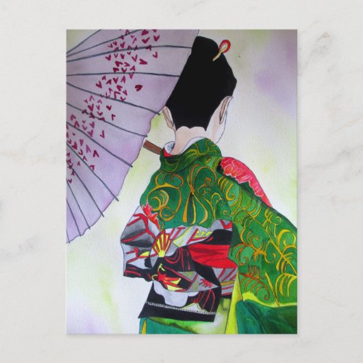 Japanse Geisha-kunst met kimono en paraplu Briefkaart (Voorkant)