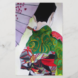 Japanse Geisha-kunst met kimono en paraplu Briefpapier