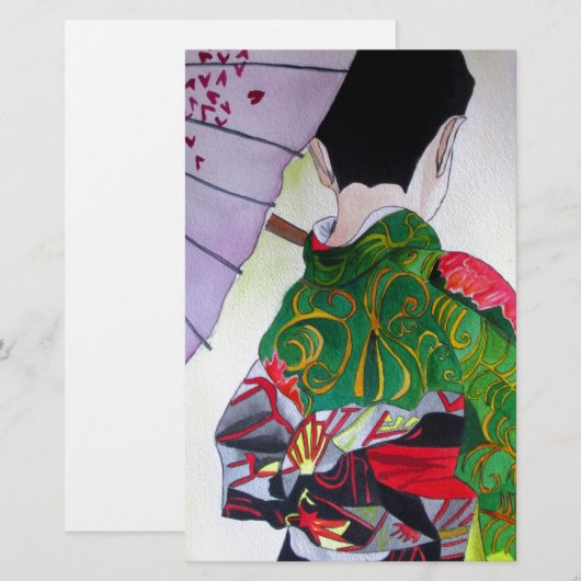 Japanse Geisha-kunst met kimono en paraplu Briefpapier (Voorkant / Achterkant)