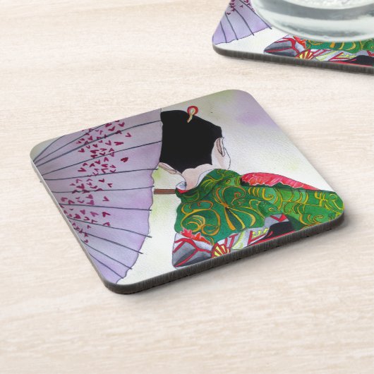 Japanse Geisha-kunst met kimono en paraplu Drankjes Onderzetter (Linkerzijde)