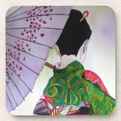 Japanse Geisha-kunst met kimono en paraplu Drankjes Onderzetter (Voorkant)